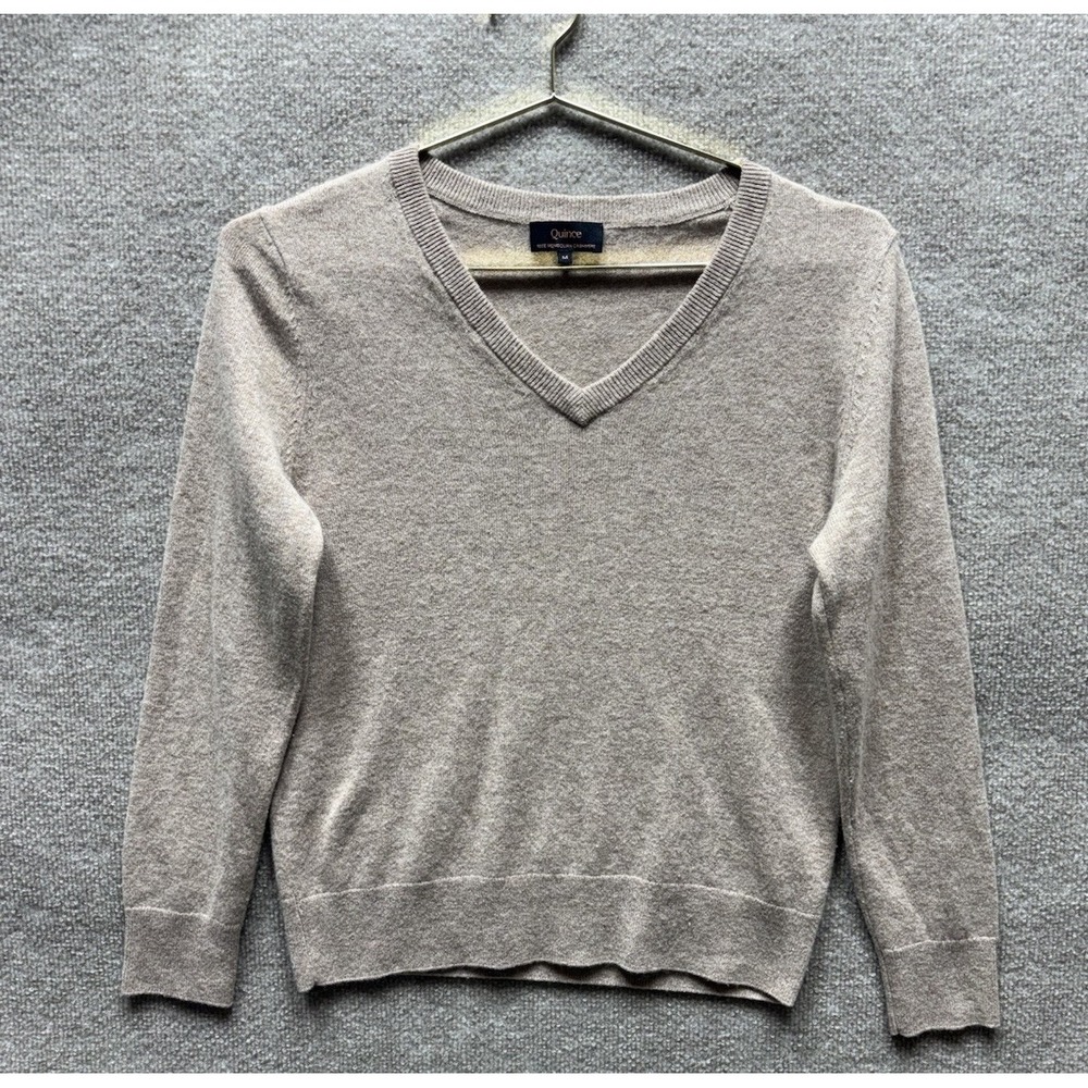 Quince Women‎ 100% Mongolian Cashmere V-Neck Pullover Sweater Beige Medium EUC